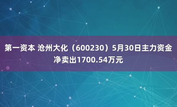 第一资本 沧州大化(600230)5月30日主力资金净卖出1700.54万元
